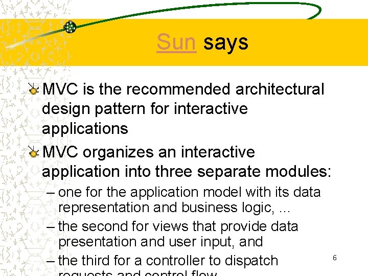 Sun says MVC is the recommended architectural design pattern for interactive applications MVC organizes