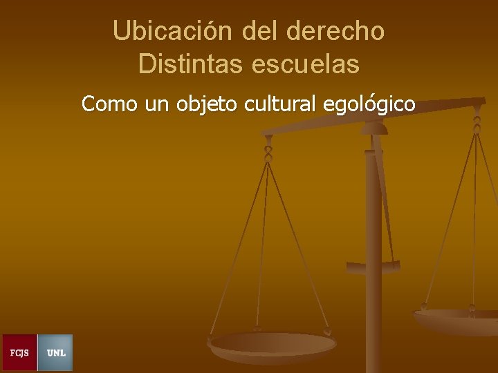 Ubicación del derecho Distintas escuelas Como un objeto cultural egológico 