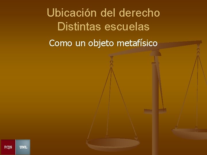 Ubicación del derecho Distintas escuelas Como un objeto metafísico 