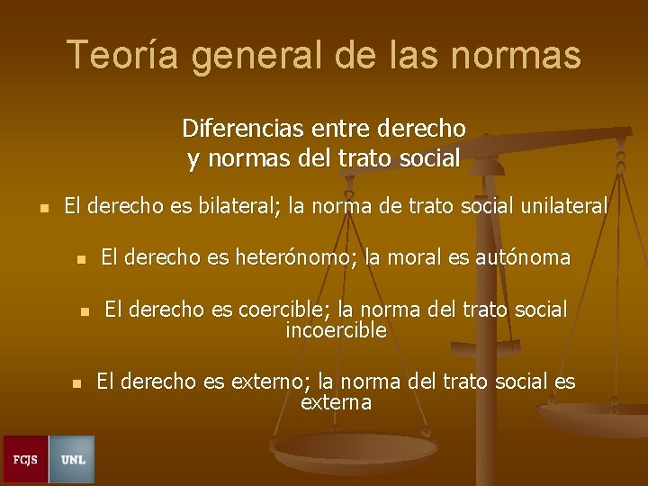 Teoría general de las normas Diferencias entre derecho y normas del trato social n