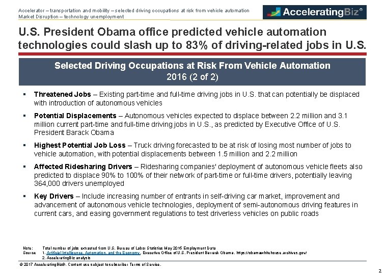 Accelerator – transportation and mobility – selected driving occupations at risk from vehicle automation