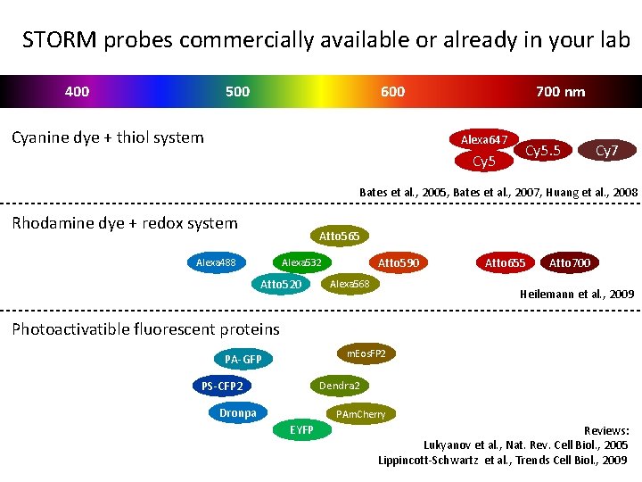 STORM probes commercially available or already in your lab 400 500 600 Cyanine dye