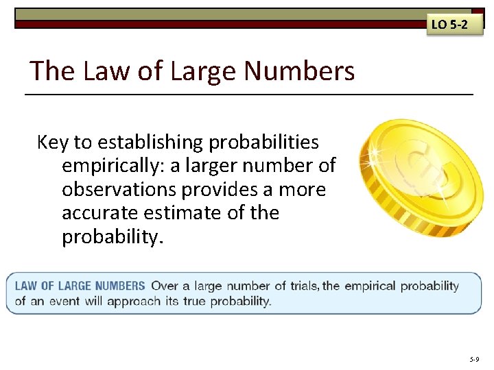 LO 5 -2 The Law of Large Numbers Key to establishing probabilities empirically: a