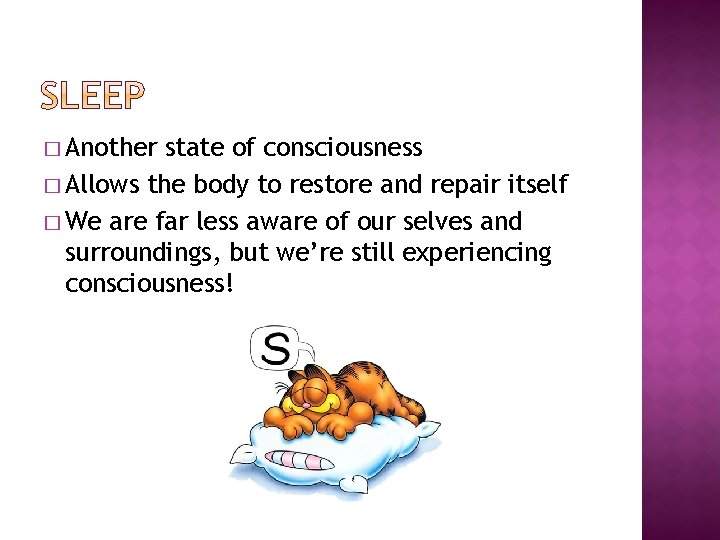 � Another state of consciousness � Allows the body to restore and repair itself