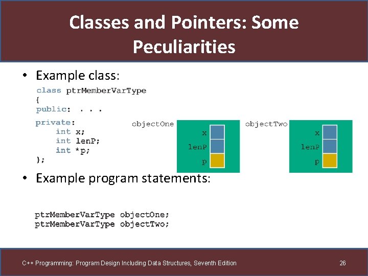 Classes and Pointers: Some Peculiarities • Example class: • Example program statements: C++ Programming: