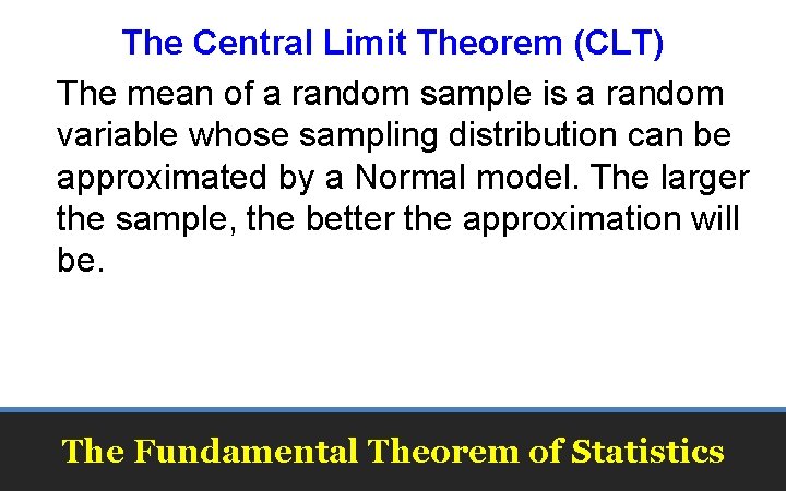 The Central Limit Theorem (CLT) The mean of a random sample is a random