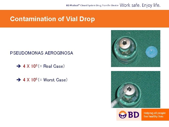 Contamination of Vial Drop PSEUDOMONAS AEROGINOSA 4 X 103 (= Real Case) 4 X
