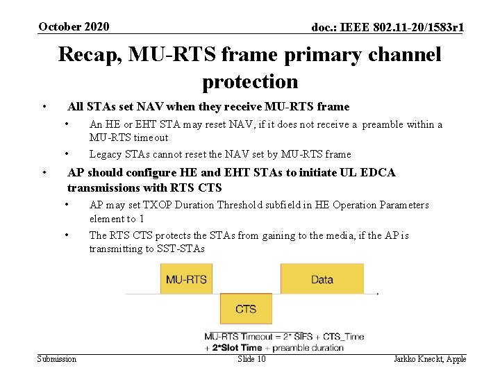 October 2020 doc. : IEEE 802. 11 -20/1583 r 1 Recap, MU-RTS frame primary