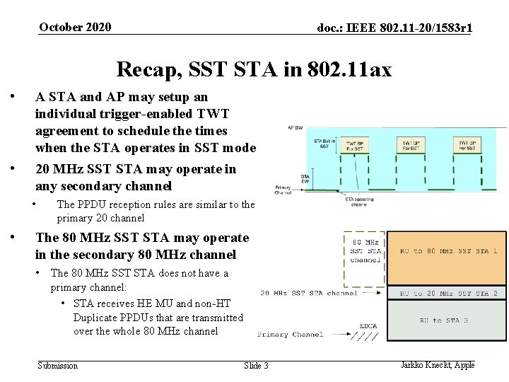 October 2020 doc. : IEEE 802. 11 -20/1583 r 1 Recap, SST STA in