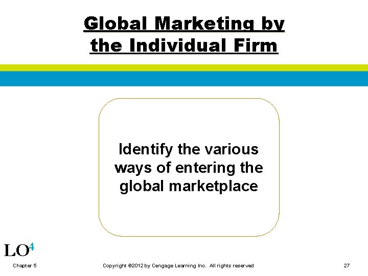 Global Marketing by the Individual Firm Identify the various ways of entering the global