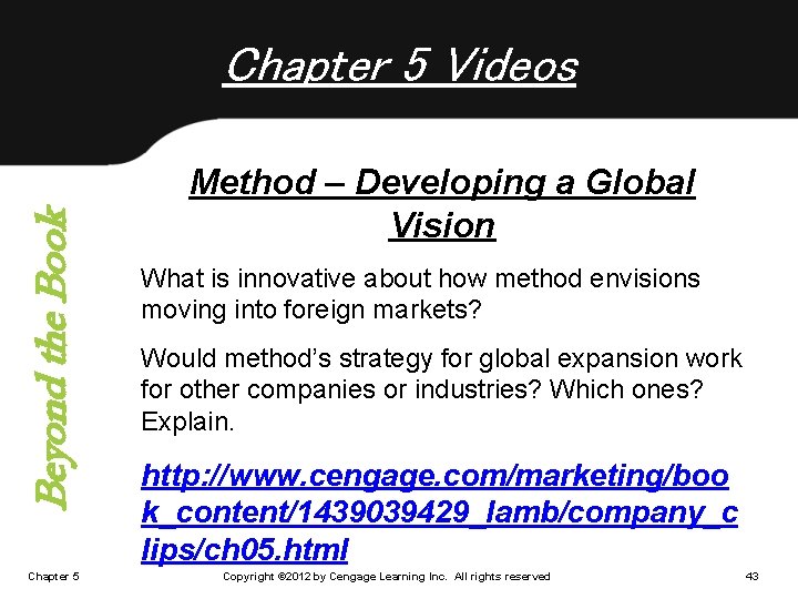 Beyond the Book Chapter 5 Videos Chapter 5 Method – Developing a Global Vision