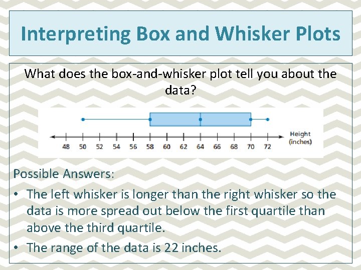 Interpreting Box and Whisker Plots What does the box-and-whisker plot tell you about the Interpreting Box and Whisker Plots What does the box-and-whisker plot tell you about the