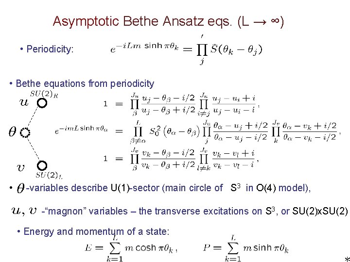 Asymptotic Bethe Ansatz eqs. (L → ∞) • Periodicity: • Bethe equations from periodicity