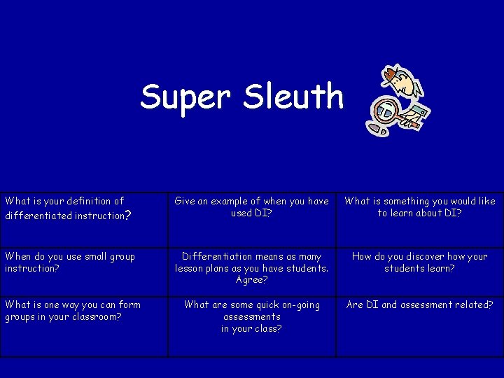 Super Sleuth What is your definition of differentiated instruction? Give an example of when