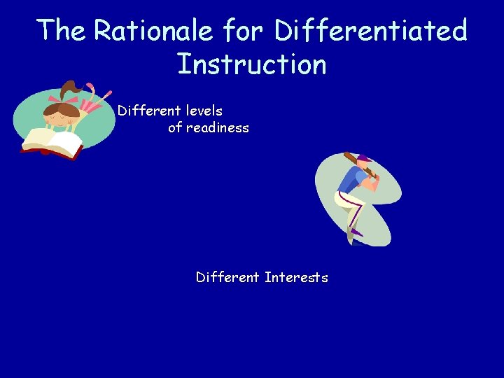 The Rationale for Differentiated Instruction Different levels of readiness Different Interests 