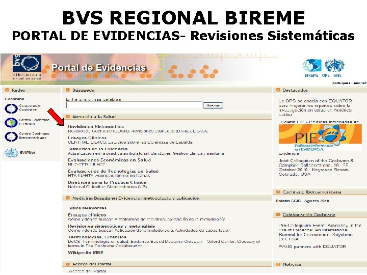 BVS REGIONAL BIREME PORTAL DE EVIDENCIAS- Revisiones Sistemáticas 