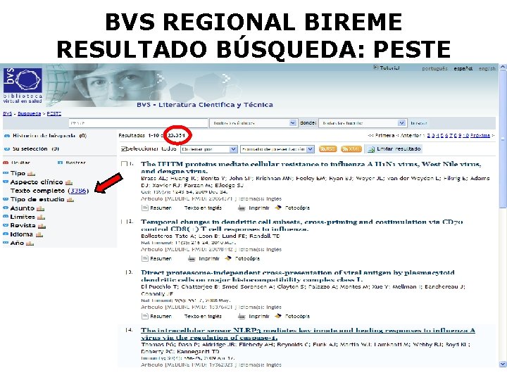 BVS REGIONAL BIREME RESULTADO BÚSQUEDA: PESTE 