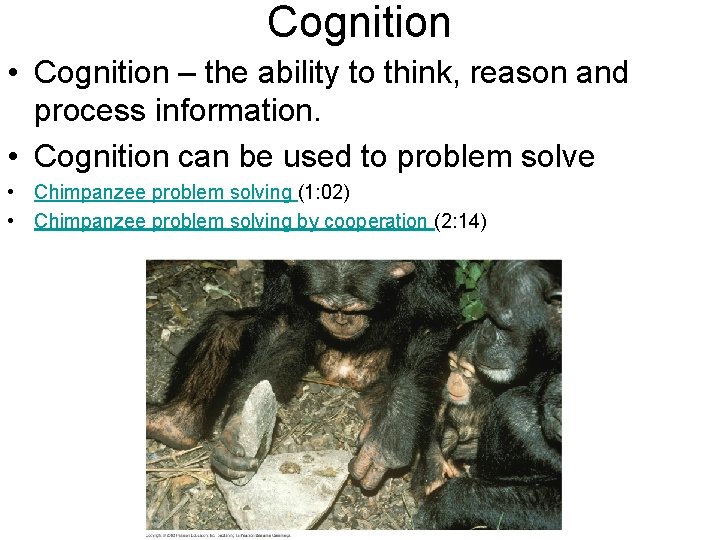 Cognition • Cognition – the ability to think, reason and process information. • Cognition
