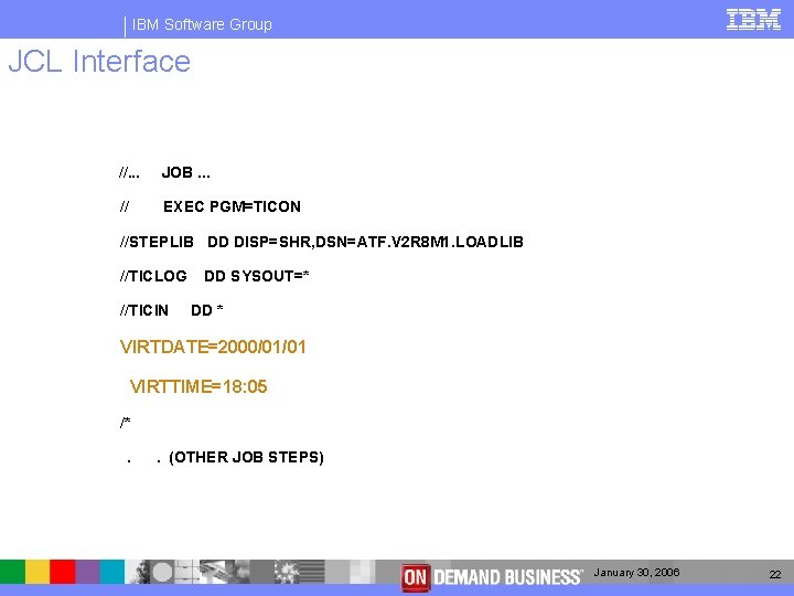 IBM Software Group JCL Interface //. . . JOB. . . // EXEC PGM=TICON