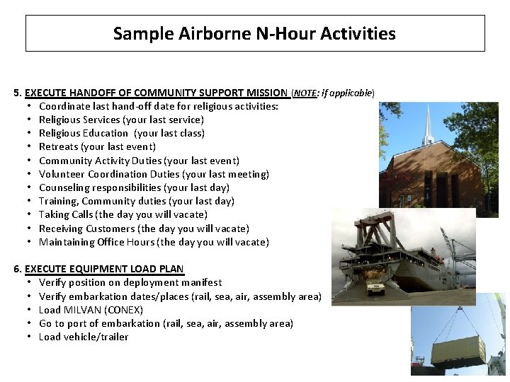 Sample Airborne N-Hour Activities 5. EXECUTE HANDOFF OF COMMUNITY SUPPORT MISSION (NOTE: if applicable)