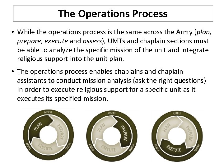 The Operations Process • While the operations process is the same across the Army