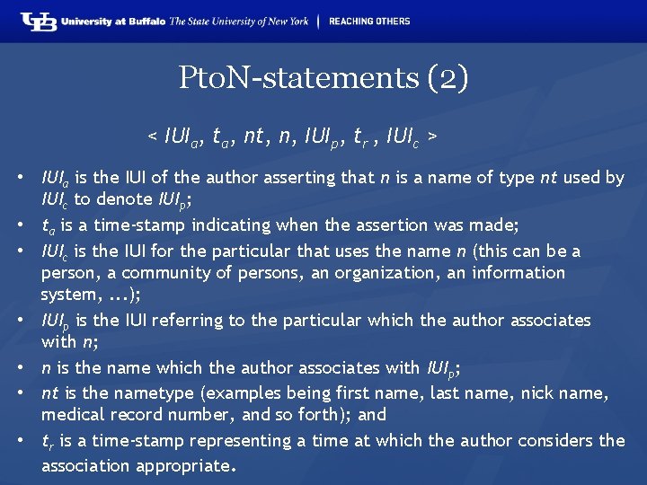 Pto. N-statements (2) < IUIa, ta, nt, n, IUIp, tr , IUIc > •