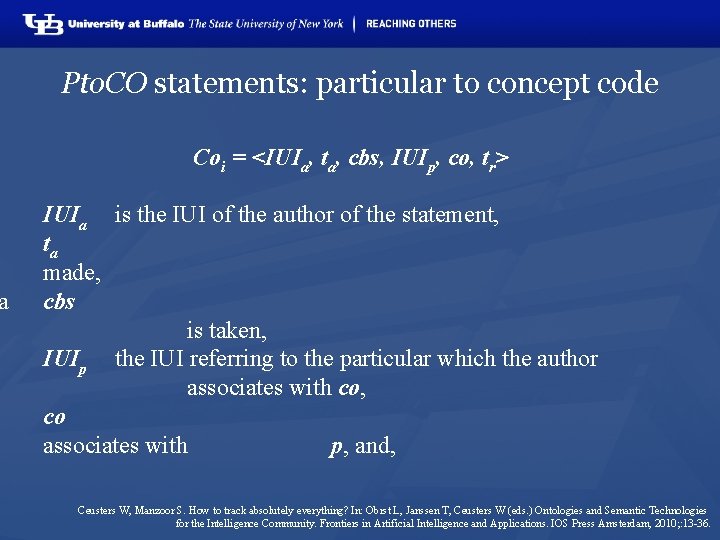 a Pto. CO statements: particular to concept code Coi = <IUIa, ta, cbs, IUIp,