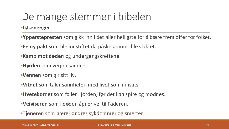 De mange stemmer i bibelen • Løsepenger. • Ypperstepresten som gikk inn i det