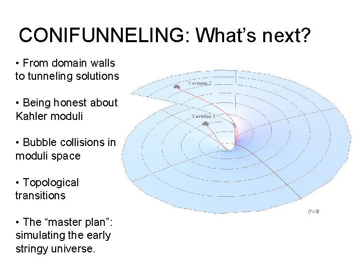 CONIFUNNELING: What’s next? • From domain walls to tunneling solutions • Being honest about