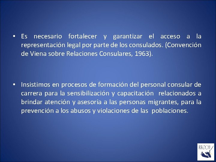  • Es necesario fortalecer y garantizar el acceso a la representación legal por