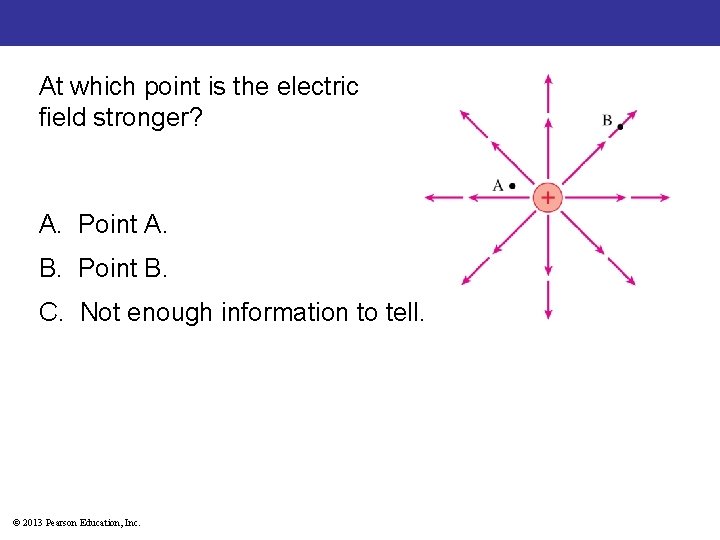 At which point is the electric field stronger? A. Point A. B. Point B.
