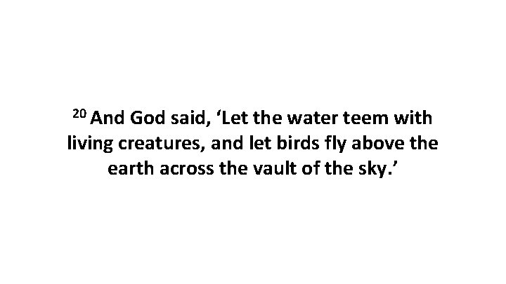 20 And God said, ‘Let the water teem with living creatures, and let birds