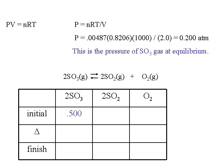 PV = n. RT P = n. RT/V P =. 00487(0. 8206)(1000) / (2.