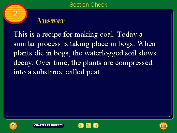 Section Check 2 Answer This is a recipe for making coal. Today a similar