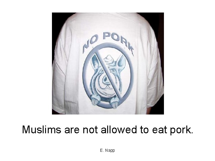 Muslims are not allowed to eat pork. E. Napp 