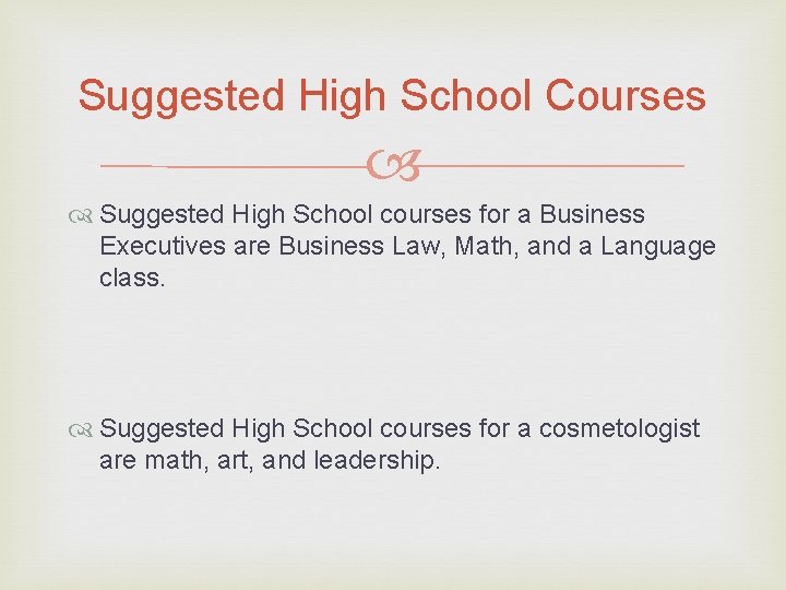 Suggested High School Courses Suggested High School courses for a Business Executives are Business