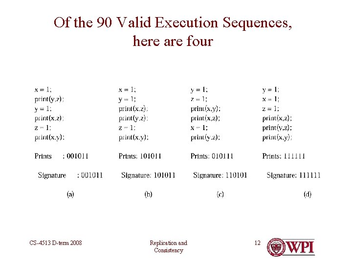 Of the 90 Valid Execution Sequences, here are four CS-4513 D-term 2008 Replication and Of the 90 Valid Execution Sequences, here are four CS-4513 D-term 2008 Replication and