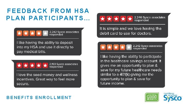 FEEDBACK FROM HSA PLAN PARTICIPANTS… BENEFITS ENROLLMENT 