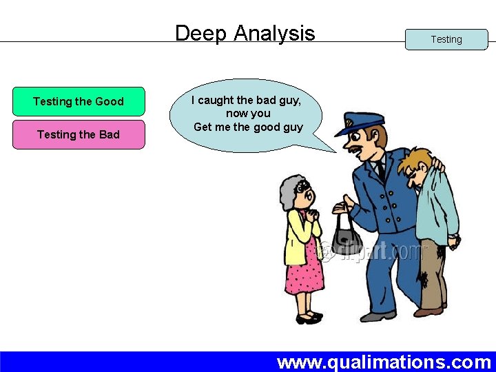 Deep Analysis Testing the Good Testing the Bad Testing I caught the bad guy,