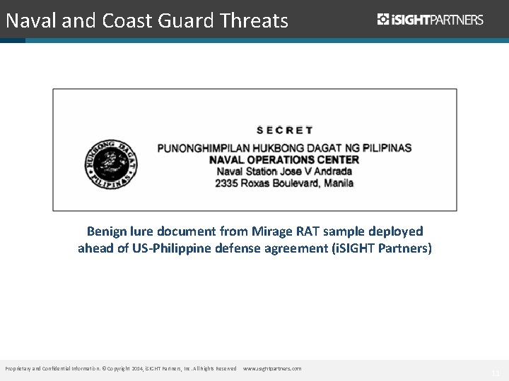 Naval and Coast Guard Threats Benign lure document from Mirage RAT sample deployed ahead
