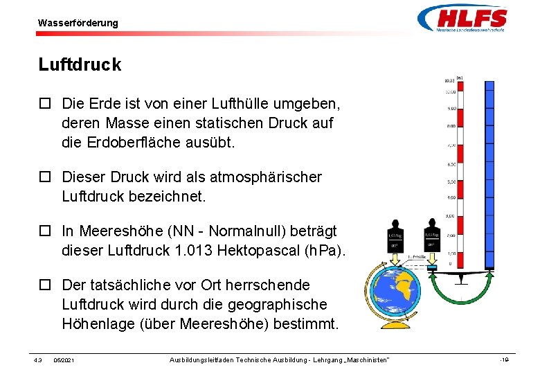 Wasserförderung Luftdruck ¨ Die Erde ist von einer Lufthülle umgeben, deren Masse einen statischen