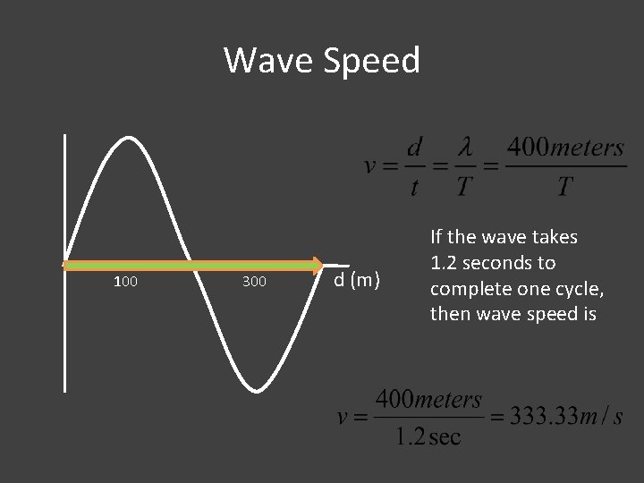 Wave Speed 100 300 d (m) If the wave takes 1. 2 seconds to