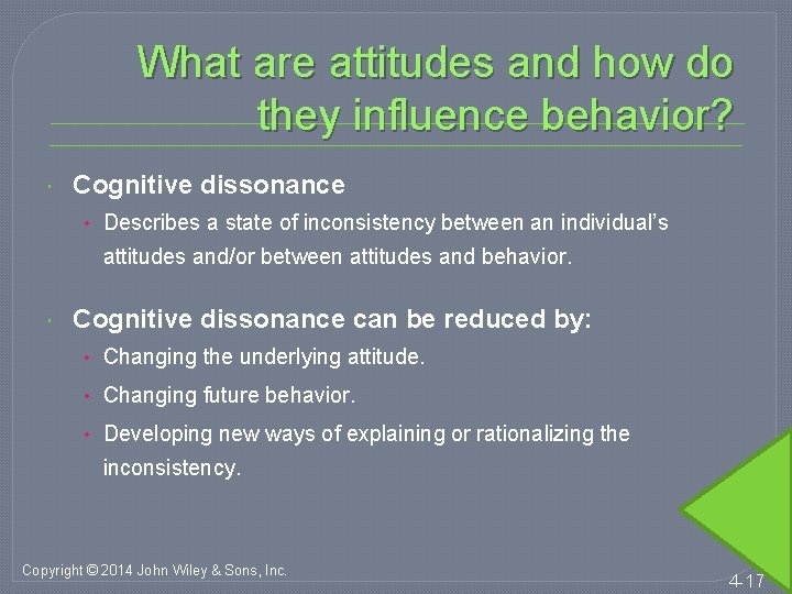 What are attitudes and how do they influence behavior? Cognitive dissonance • Describes a