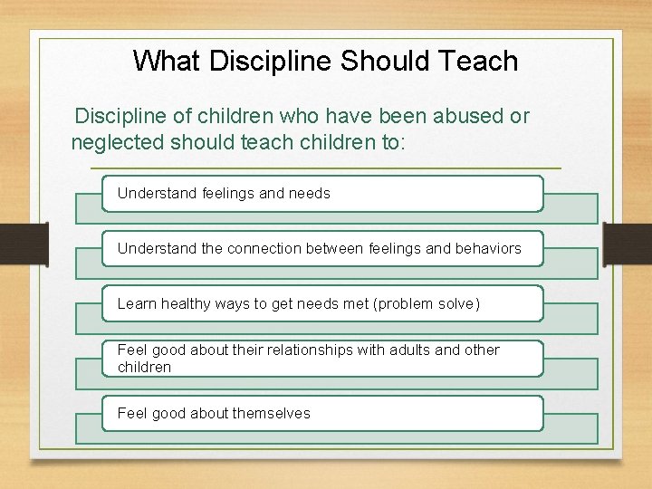 What Discipline Should Teach Discipline of children who have been abused or neglected should