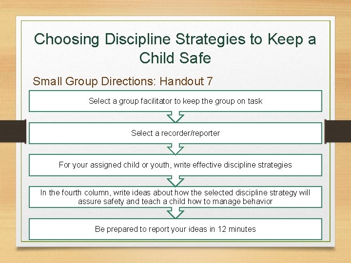 Choosing Discipline Strategies to Keep a Child Safe Small Group Directions: Handout 7 Select