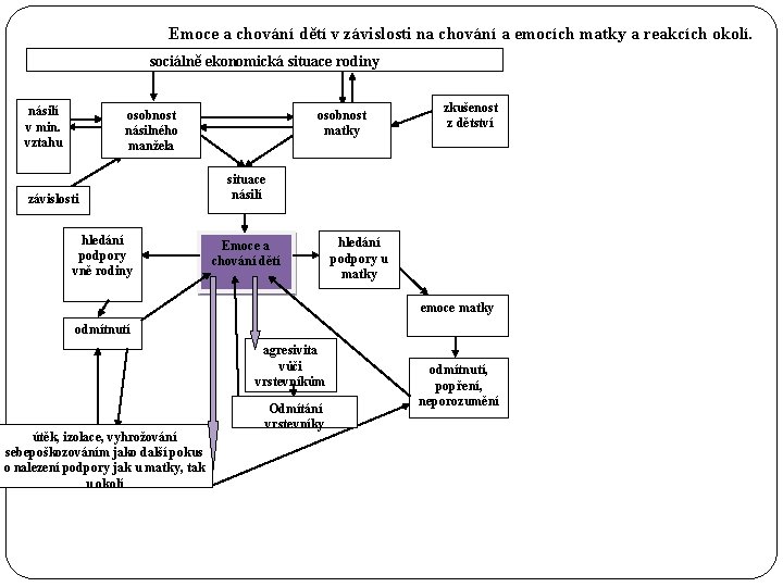 Emoce a chování dětí v závislosti na chování a emocích matky a reakcích okolí.
