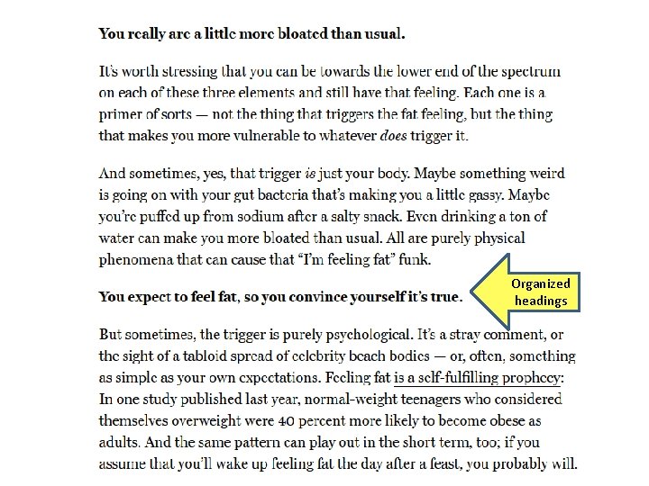 Organized headings 