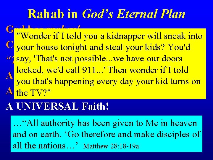 Rahab in God’s Eternal Plan God has spoken! "Wonder if I told you a