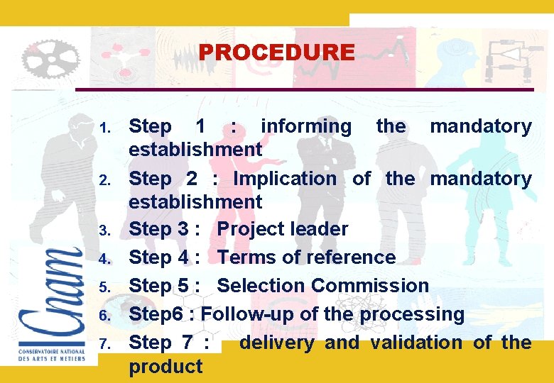 PROCEDURE 1. 2. 3. 4. 5. 6. 7. Step 1 : informing the mandatory