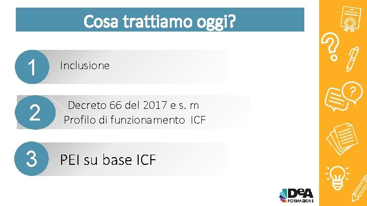 Cosa trattiamo oggi? 1 Inclusione 2 Decreto 66 del 2017 e s. m Profilo